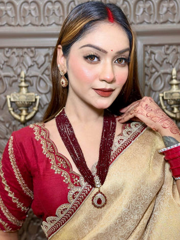 Nayab Antique Gold-Plated Maroon Onyx AD Jadau Handcrafted Jewellery Set