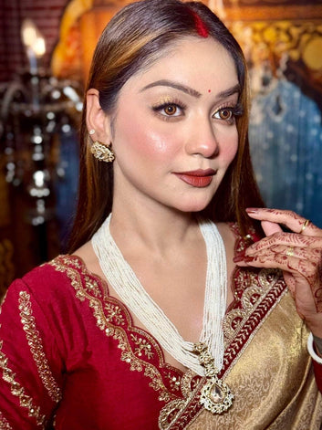 Nazakat Antique Gold-Plated White Onyx AD Studded Pearl Beaded Handcrafted Jewellery Set