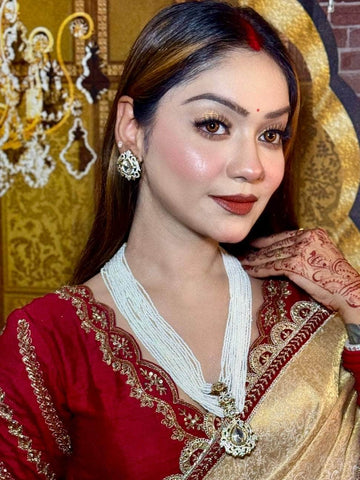 Nazakat Antique Gold-Plated White Onyx AD Studded Pearl Beaded Handcrafted Jewellery Set