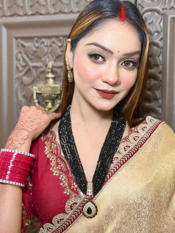 Nayab Antique Gold-Plated Black Onyx AD Jadau Handcrafted Jewellery Set