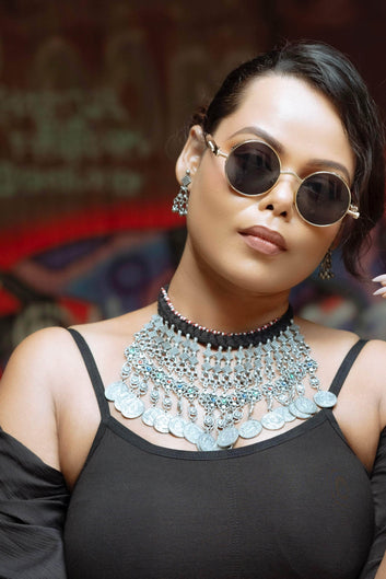 Shakti - Navratri Special Multi Tasselled Oxidised Afghan Choker Necklace