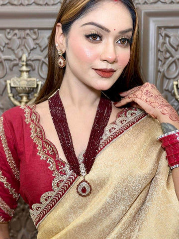 Nayab Antique Gold-Plated Maroon Onyx AD Jadau Handcrafted Jewellery Set