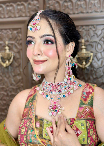 Rangrez -  Handcrafted Multi Color Haldi Mehndi Bridal Set With Resham, Dabka and Pearls detailing