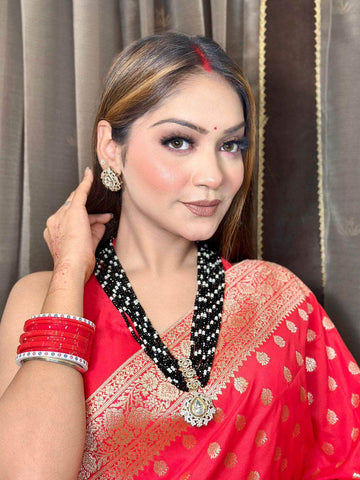 Nazakat Antique Gold-Plated Black & White Onyx AD Studded Pearl Handcrafted Jewellery Set