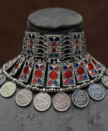 Aparna Meenakari Work Tribal Design Oxidised Silver Plated Handcrafted Necklace