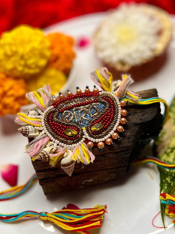 Handcrafted Zardosi Work Bro Rakhi With Roli-Chawal