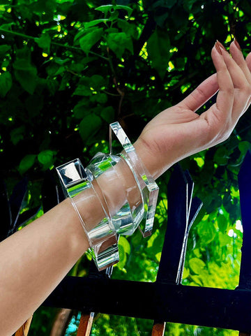 Sofia Handcrafted Crystal Clear Premium Resin Bangles Stack - 3 PCS Set