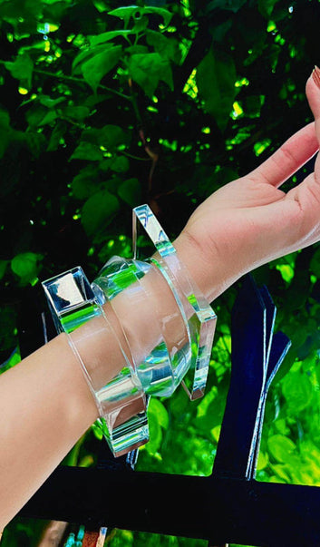 Sofia Handcrafted Crystal Clear Premium Resin Bangles Stack - 3 PCS Set
