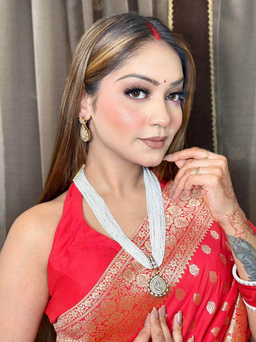 Nayab Antique Gold-Plated White Onyx AD Jadau Handcrafted Jewellery Set