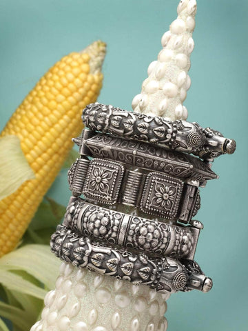Durga Handcrafted stack - 5 PCS german silver kada set