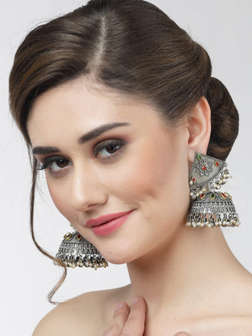 Pearls Studded Kundan Jhumkas