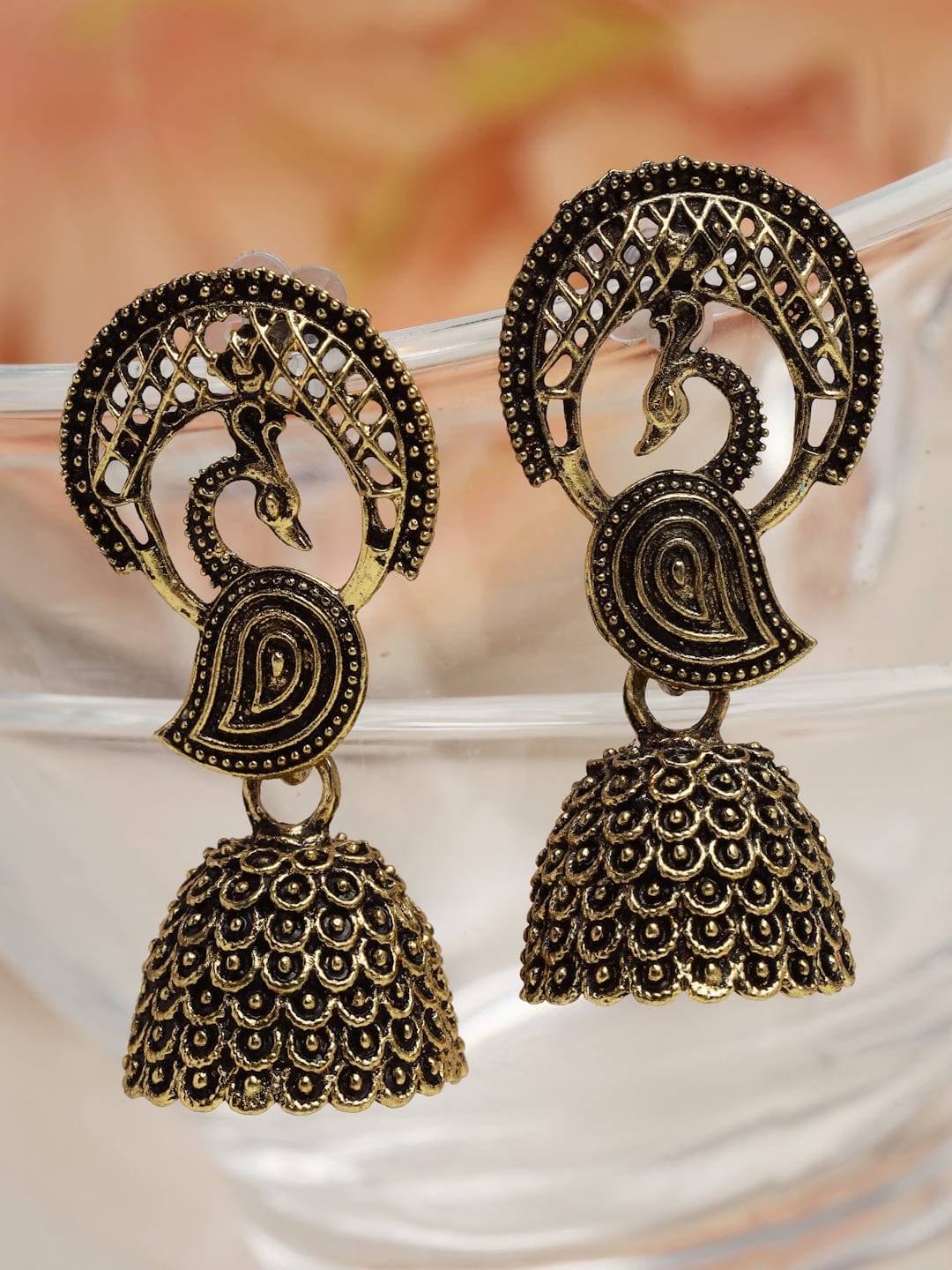 Oxidised Peacock Jhumkas