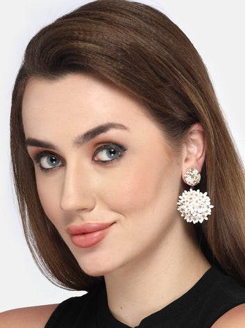 Gold-Plated Beaded Floral Drop Earrings