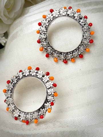 Silver-Plated Circular Beaded Drop Earrings