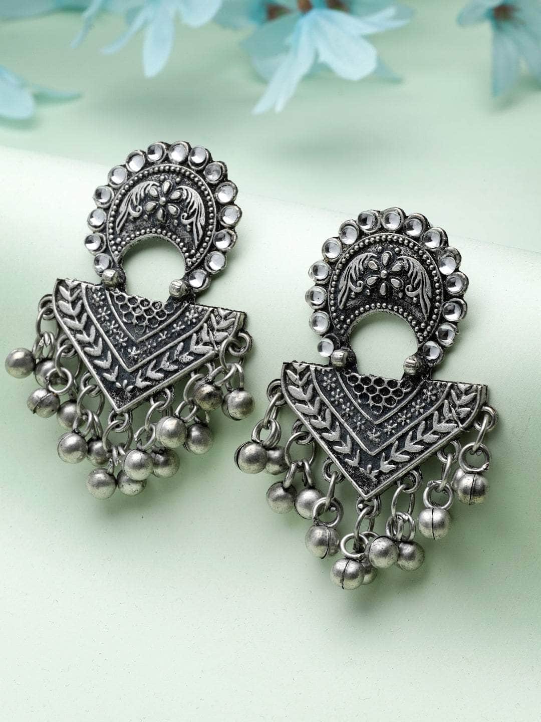 Ghungroo Stones Studded Antique Design Oxidised Silver Plated Chandb