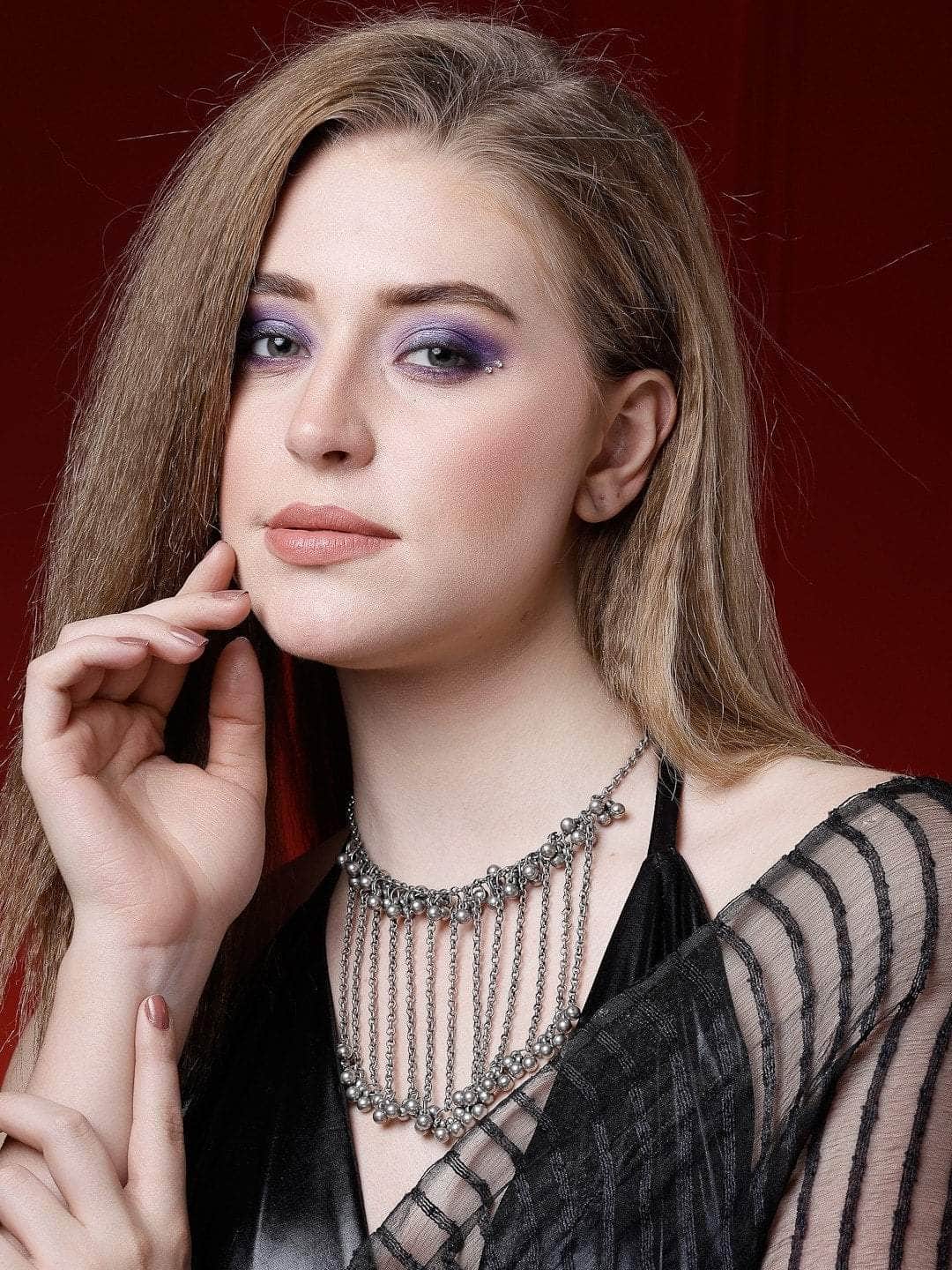 Ghungroo Studded Afghan Tasselled Design Oxidised Silver Plated Handcr