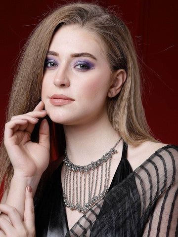 Ghungroo Studded Afghan Tasselled Design Oxidised Silver Plated Handcrafted Necklace