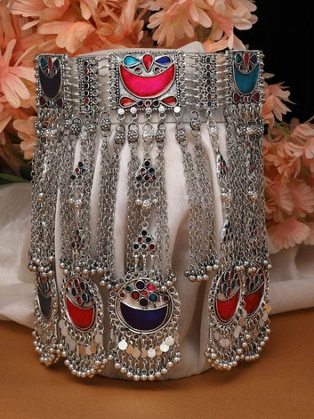 Kiara Meenakari Work Afghan Tribal Design Oxidised Silver Plated Handcrafted Necklace