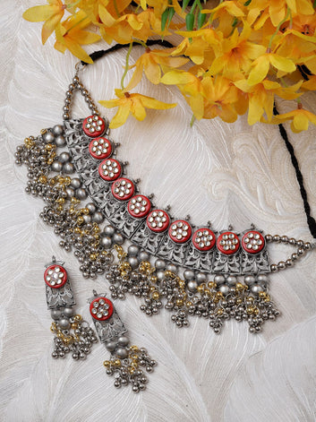 Silver-Plated Crystal-Studded Jewellery Set