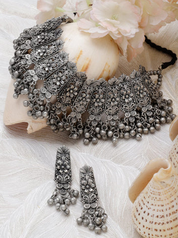 Silver-Plated Ghungroo-Studded Jewellery Set