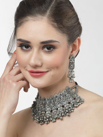 Silver-Plated Ghungroo-Studded Jewellery Set