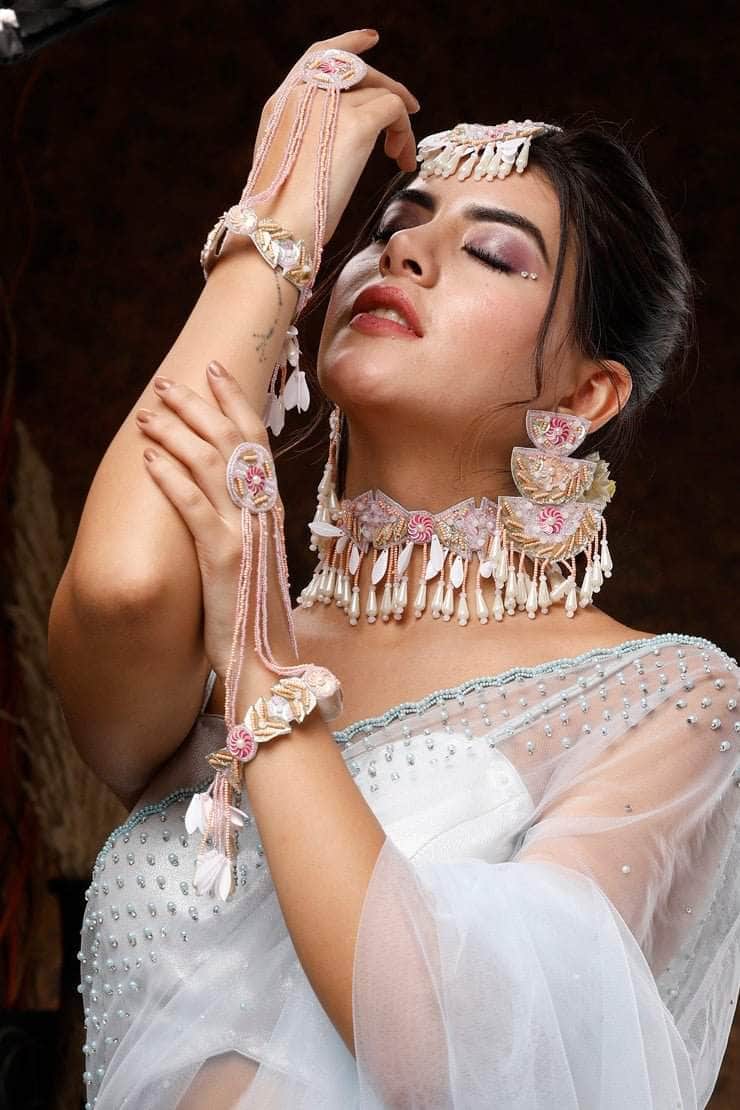 Pastel Queen Pink Handcrafted Haldi-Mehendi Contemporary Design Combo  Jewellery Set