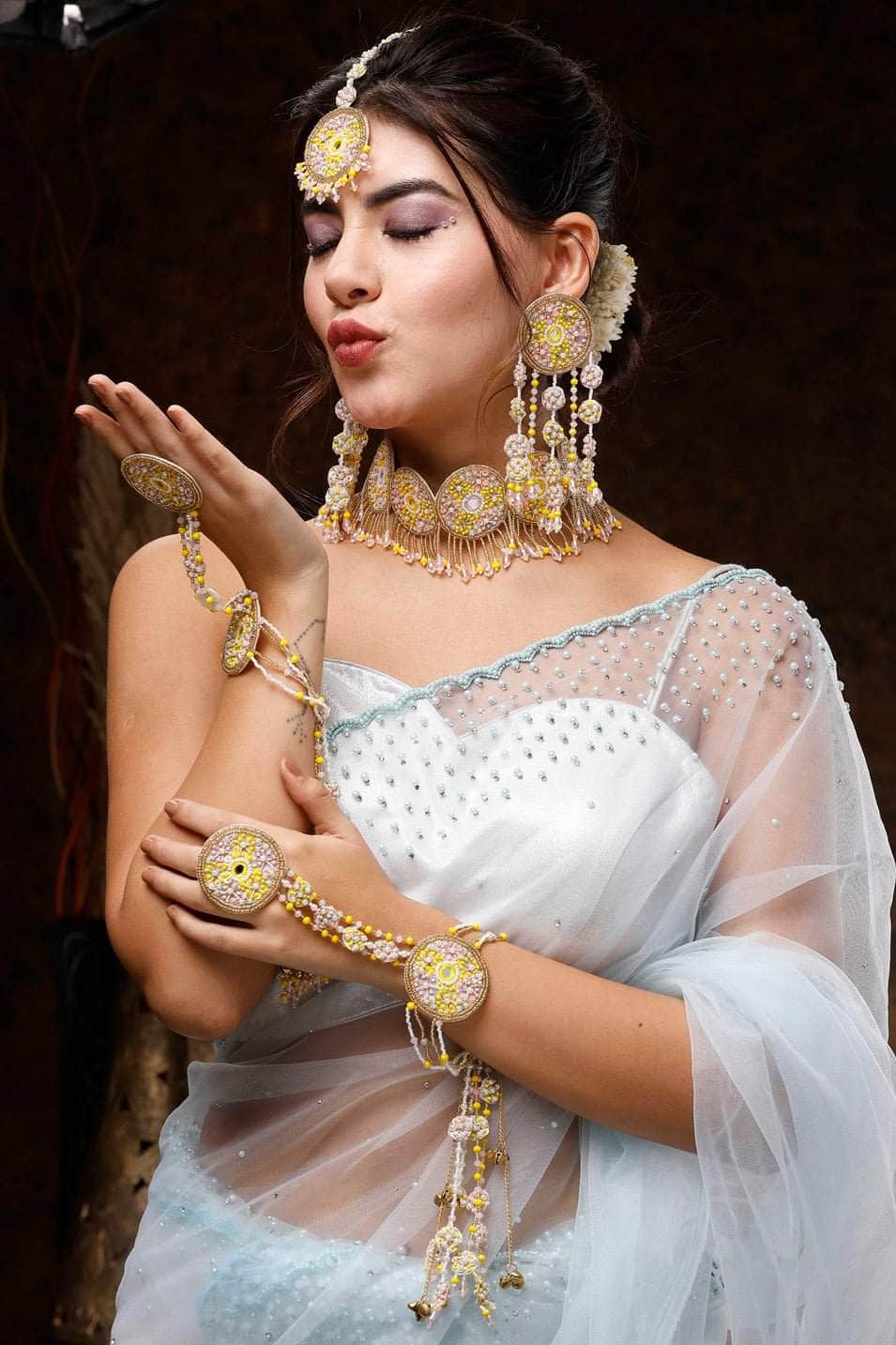 Haldi Ki Hoor Handcrafted Haldi Mehndi Bridal Set With Resham, Dabka