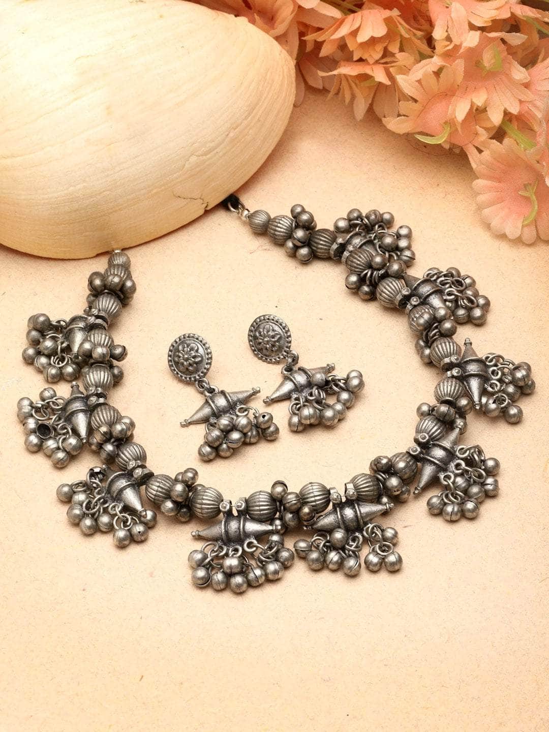 Silver-Plated Ghungroo Studded Oxidised Jewellery Set