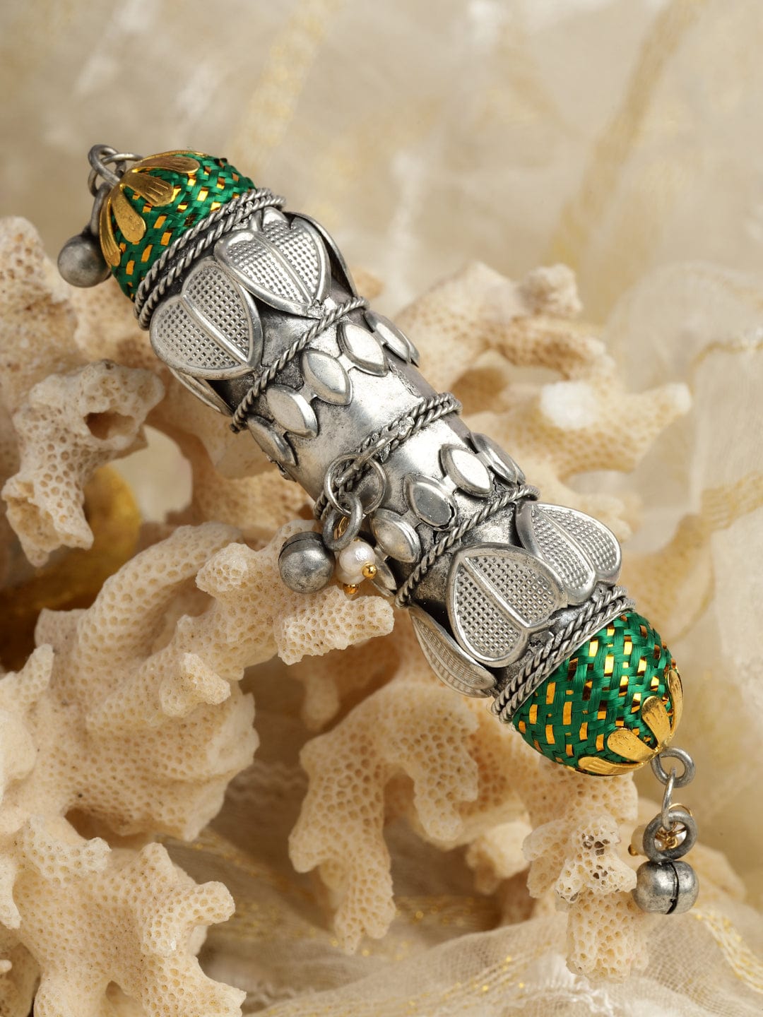 Handwoven Antique Temple Oxidised Tribal Filigree Finger Ring