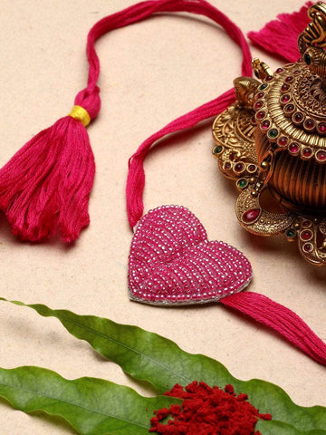Handcrafted Heart Shaped Multi Strand Rakhi with Roli-Chawal