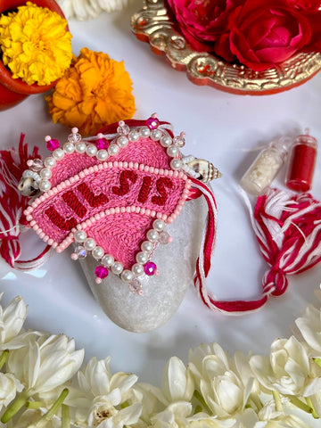 Handcrafted Little Sister Pearl Studded Multi Strand Rakhi with Roli-Chawal