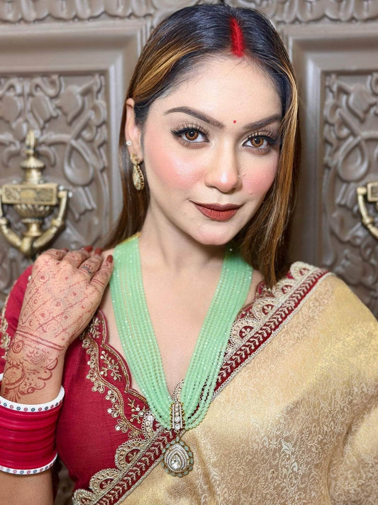 Nayab Antique Gold-Plated Lime Green Onyx AD Jadau Handcrafted Jewellery Set