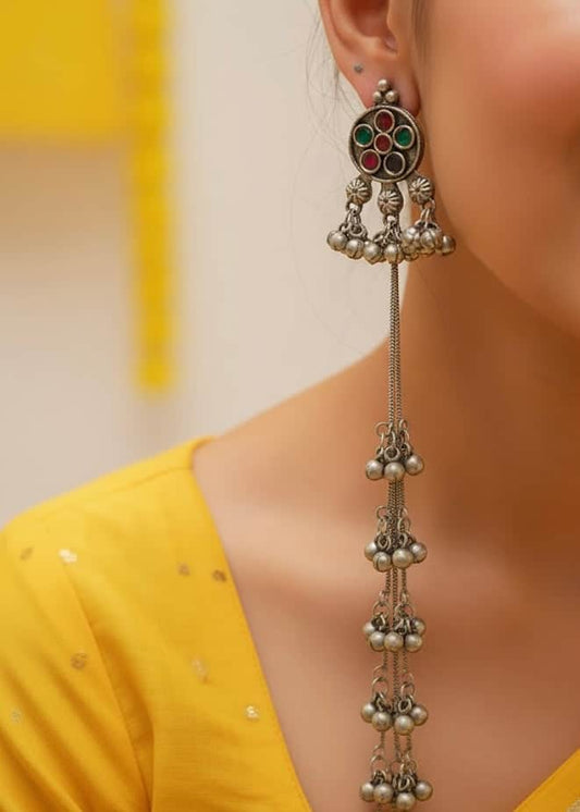 Kashmiri Handpainted Meenakari Silver Plated Brass Earrings