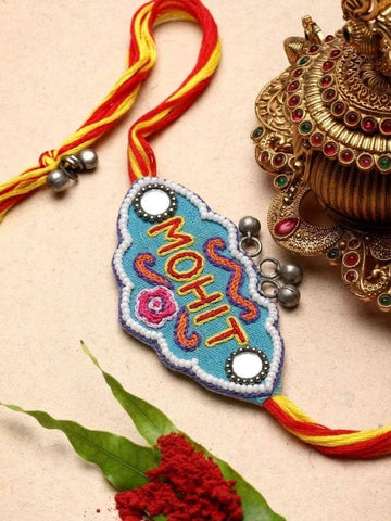 Customized Handcrafted Name Rakhi with Roli-Chawal