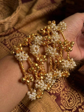 Jhankaar Mogra Studded Ghungroo Golden Adjustable Bangles Stack