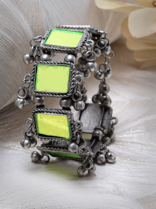 Mirror Studded Oxidised Tribal Cuff Bracelet