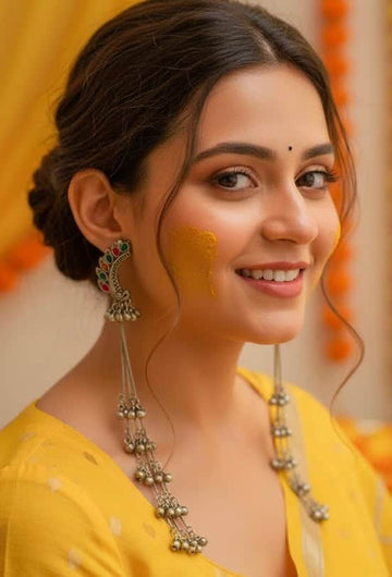 Kashmiri Handpainted Meenakari Work Silver Plated Earrings