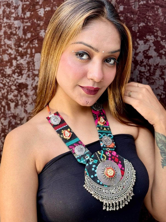 Multi Color Kundan Studded Hand Crafted Fabric Afghan Necklace
