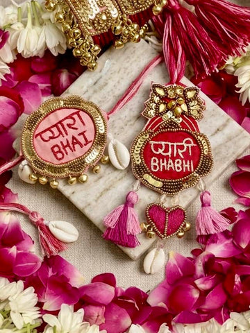 Handcrafted Pyara Bhai Rakhi & Pyari Bhabhi Lumba Combo With Roli-Chawal