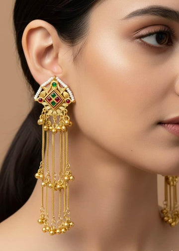 Multi Color Kashmiri Gold Plated Meenakari Brass Earrings
