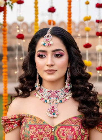 Rangrez -  Handcrafted Multi Color Haldi Mehndi Bridal Set With Resham, Dabka and Pearls detailing