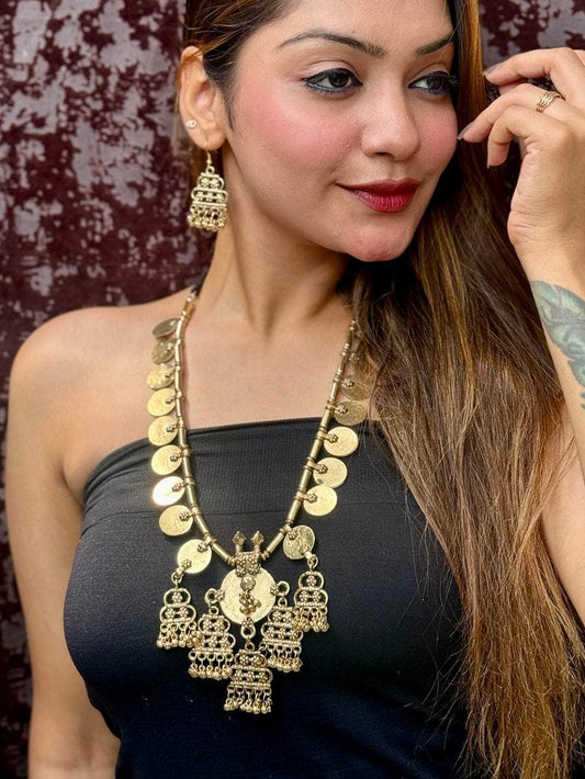 Gold-Plated Oxidised Antique Coin Jewellery Set