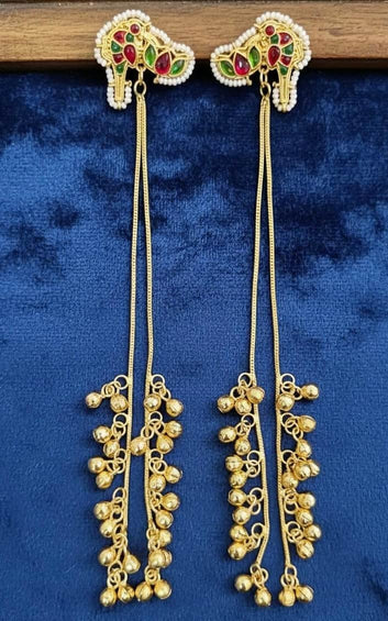 Kashmiri Gold Plated Brass Viral Stone & Pearl Studded Earrings
