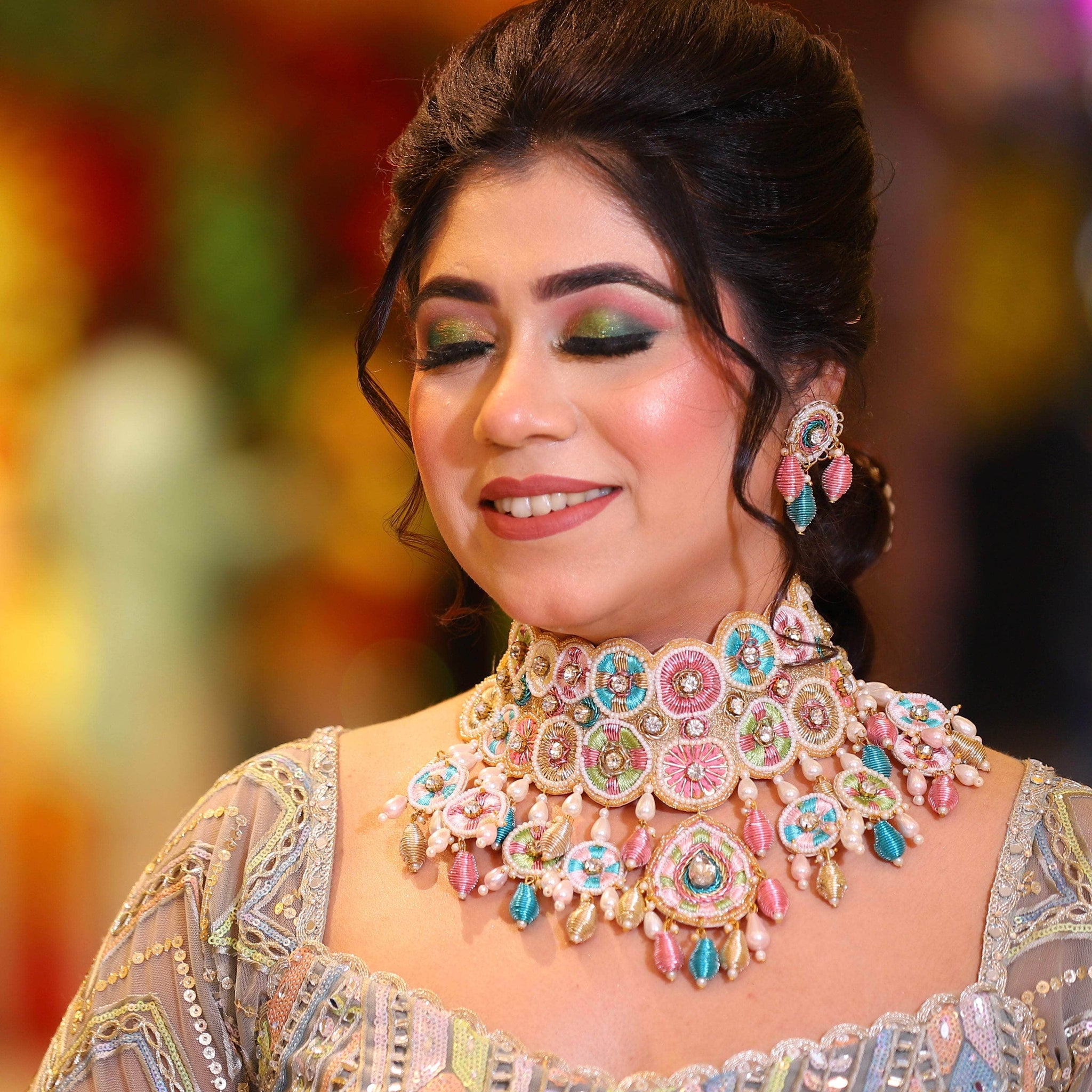 Maharani Dabka Handcrafted Bridal Set With Resham and AD detailing