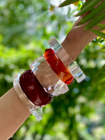 Sofia Handcrafted Crystal Clear & Color Pop Resin Bangles Stack - 5 PCS Set