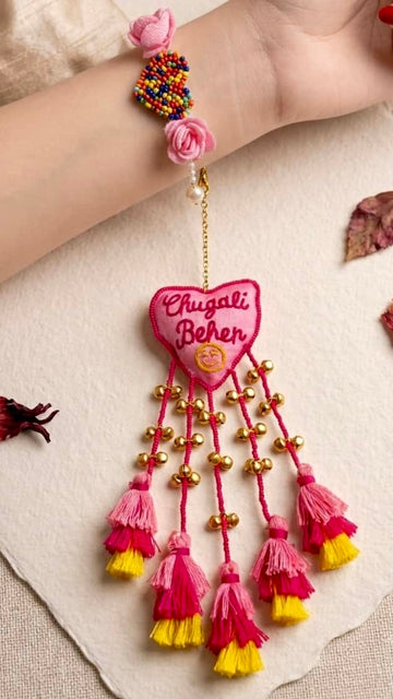 Handcrafted Chugli Behen Lumba Rakhi With Roli-Chawal