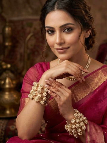 Jhankaar Mogra Studded Golden Adjustable Bangles Stack