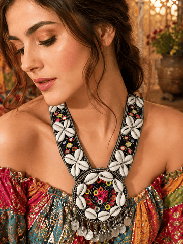 Multi Color Banjara Shell & Mirror Medallion Coin Studded Hand Crafted Afghan Necklace