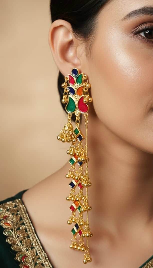 Kashmiri Gold Plated Meenakari Brass Earrings