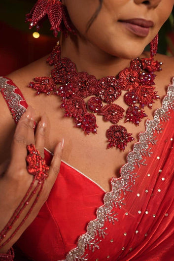 Sitara Dabka Handcrafted Bridal Set With Resham and AD detailing